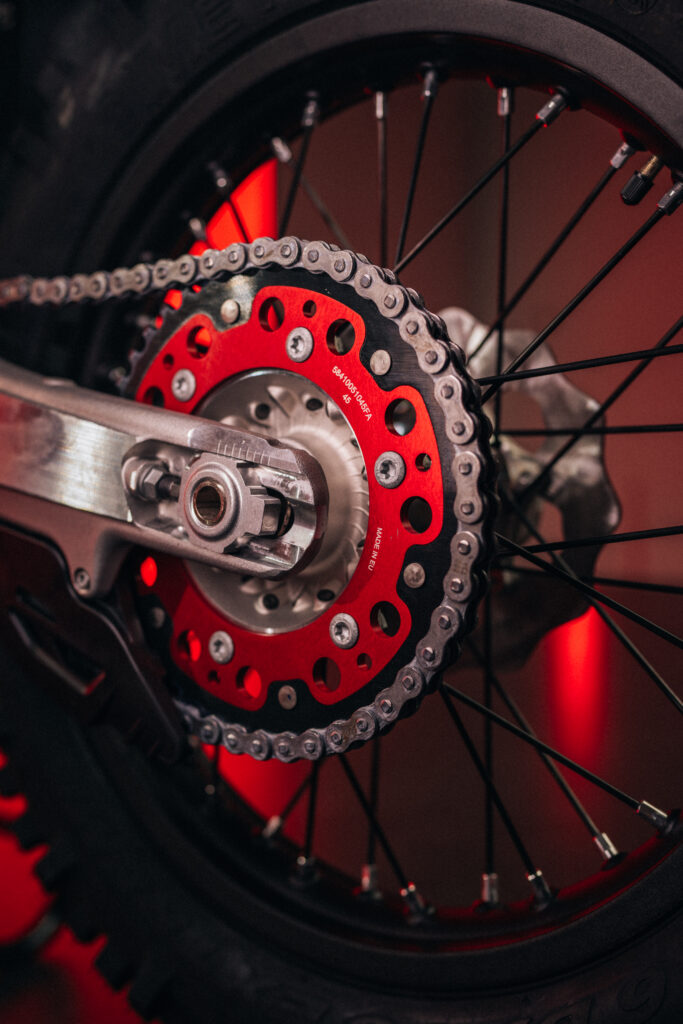 GASGAS EC300 GP rear chain and sprocket in red.