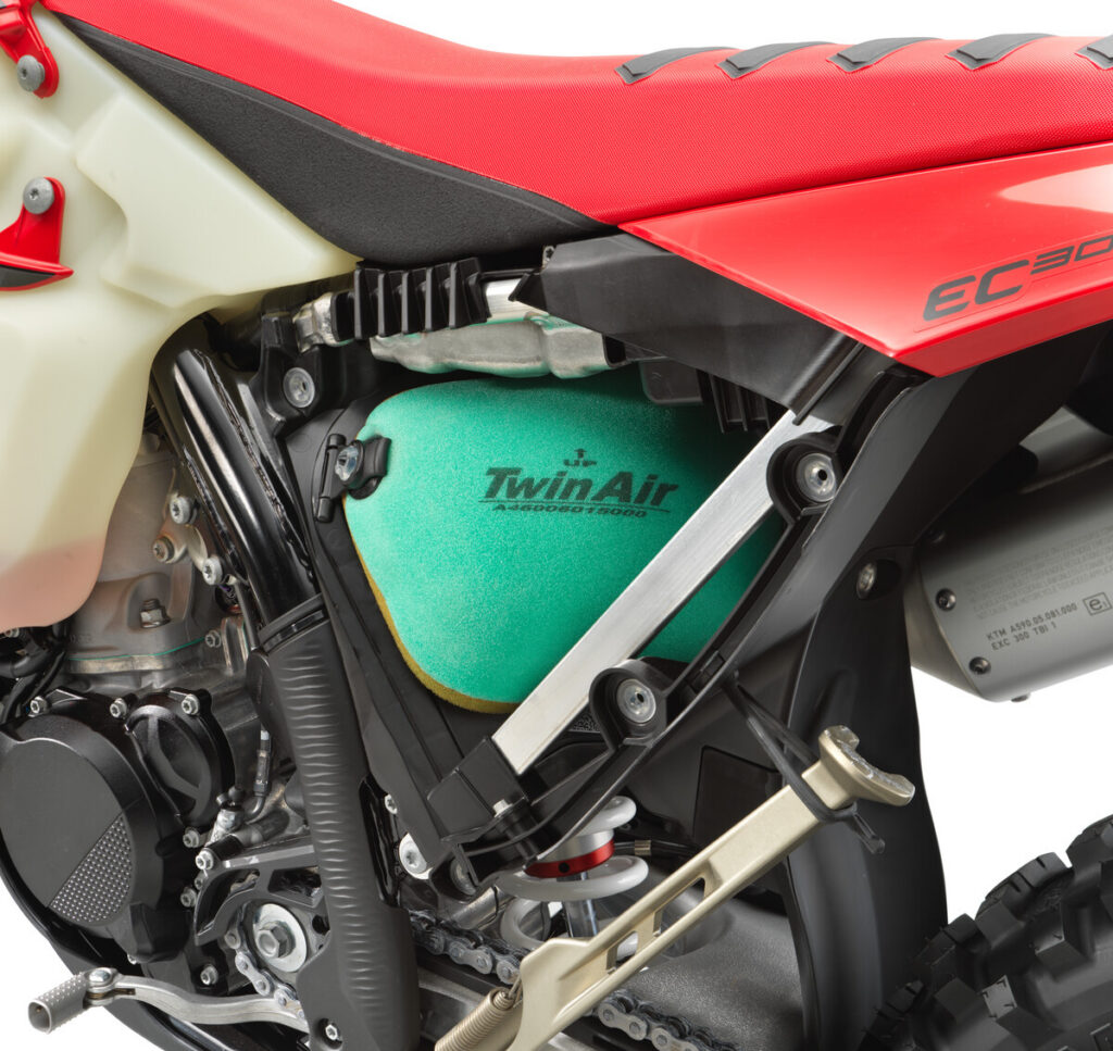 GASGAS EC300 GP TwinAir filter encased in the bike.