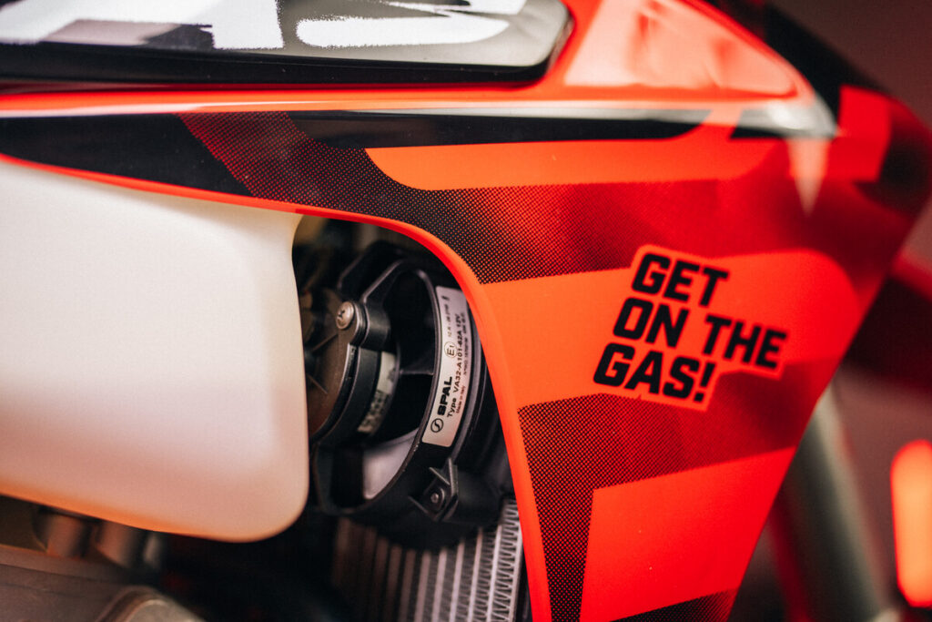 GASGAS EC300 GP bike graphics that say 'GET ON THE GAS!'