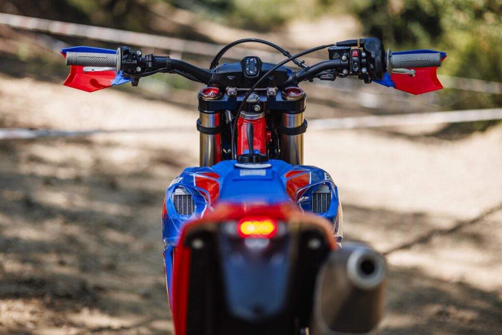 Grey, soft compound grips on the handlebars of a Beta 2027 RR race model.
